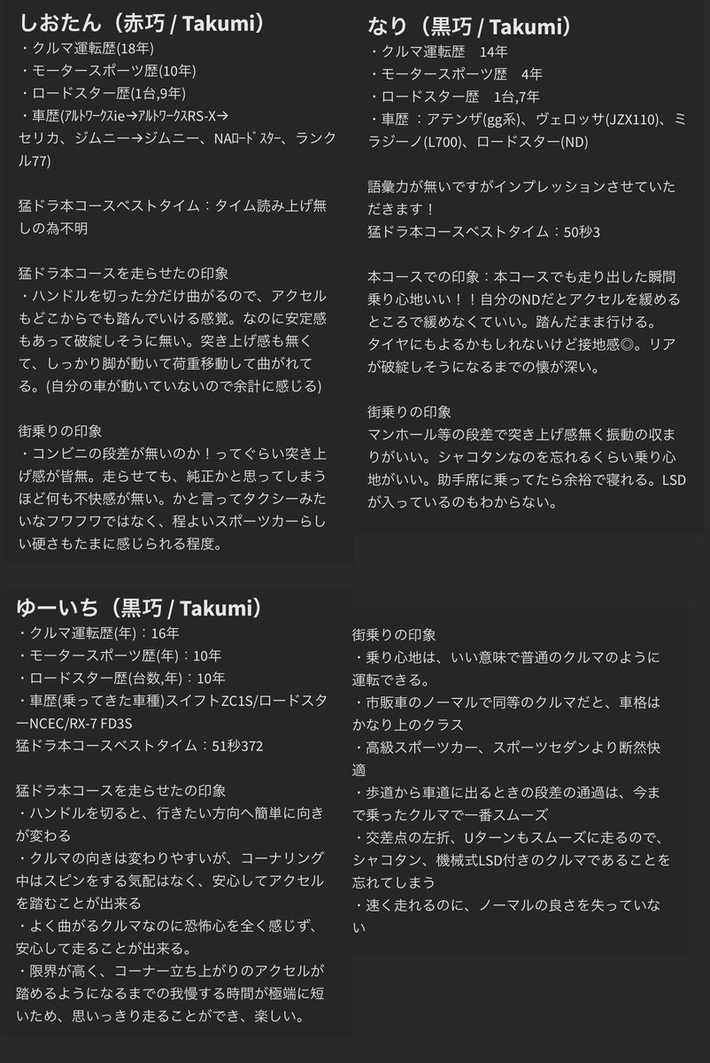 gumrrs's tweet photo. いよいよ時間が少なくなってきたので皆さんの反応を見て動きたく。開発した脚、EG&amp;MT油、LSD。自称永遠のプライベータなので徹底的に納得いくまで追い込みました

改めて応援して下さる方、欲しい方、こちらにイイね又はRT下さい

ほぼ完成の域に達したND黒号、みんなに乗ってもらいました。参考まで https://t.co/KlwzLJdrhU