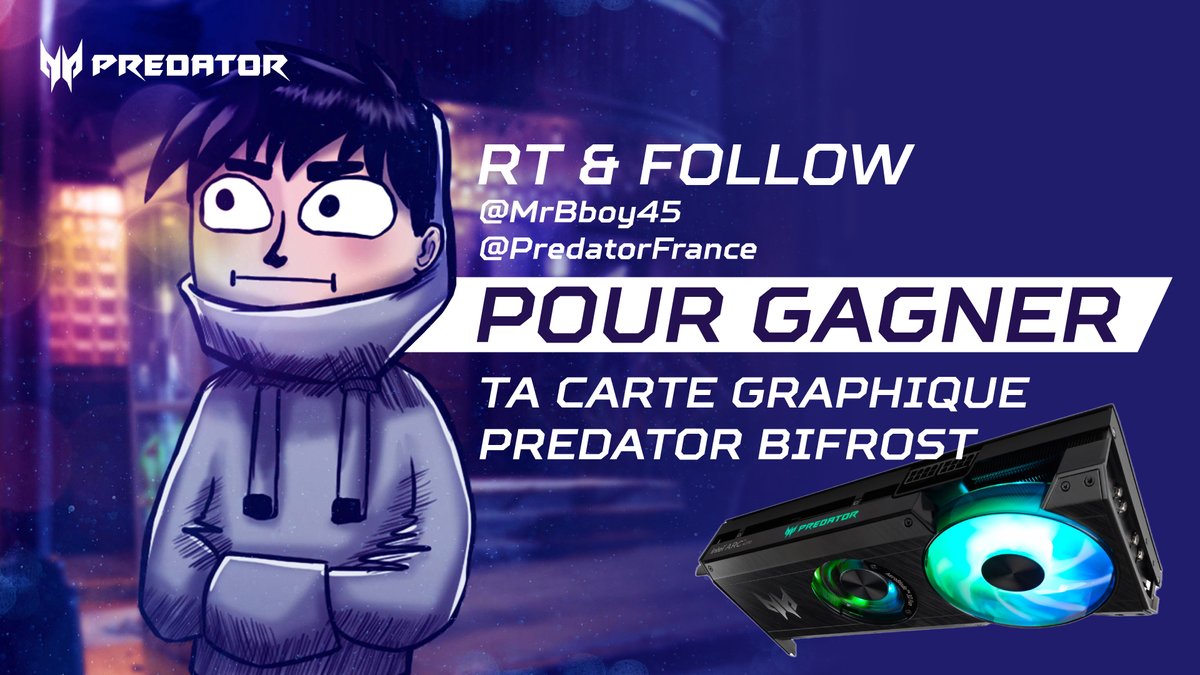 MrBboy45's tweet image. 🎁 CONCOURS 🎁

Chose promis chose dû, avec @PredatorFrance on va vous RE-GA-LER 🤌🏻

Gagne ta carte Graphique Acer Predator Bifrost Intel Arc A770 OC 🔥

Pour cela rien de plus simple:

- #RT ce tweet 🔄
- Follow @PredatorFrance et moi-même 👀

TAS 8 Janvier 2023