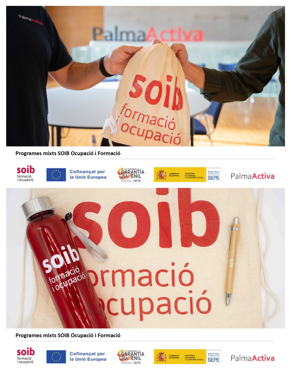 PalmaActiva's tweet photo. Fa uns dies vam lliurar a l’alumnat dels programes mixts SOIB Jove i SOIB 30 el kit de benvinguda del SOIB. El lot està pensat perquè es pugui emprar en el dia a dia del període de formació.
#SOIBSomPro
#SomPro
#Certificatsdeprofessionalitat
#formacioSOIB https://t.co/vh5UqgGAza