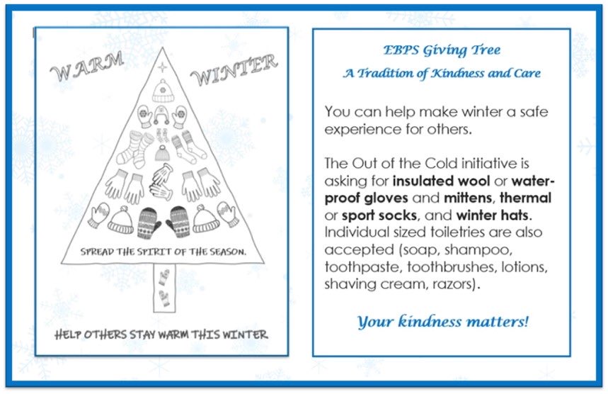 BeattyPS's tweet photo. Our tradition to collect needed items for #outofthecold continues this week until Thursday- ⁦@EBSAC_info⁩ ⁦@BeattyPS⁩ #kindnessmatters https://t.co/X1CMwLKIWK