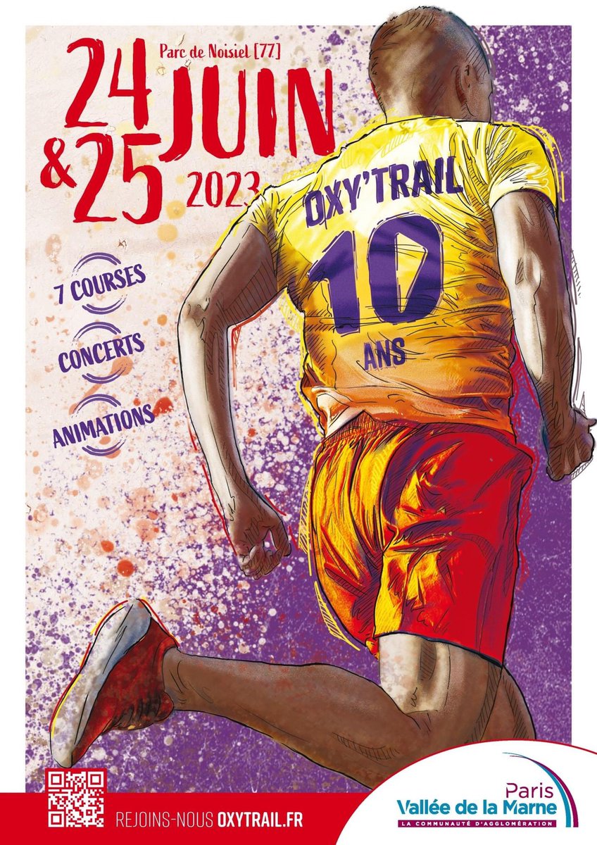 En 2023, Oxy’Trail fête ses 10 ans!
👉Nous avons le plaisir de dévoiler L’AFFICHE OFFICIELLE de cette 10e édition anniversaire. 💜💛
Le programme comporte 3 courses (5, 13, 23 km), courses Oxy’jeunes, marche nordique et village d’animations avec surprises: oxytrail.fr