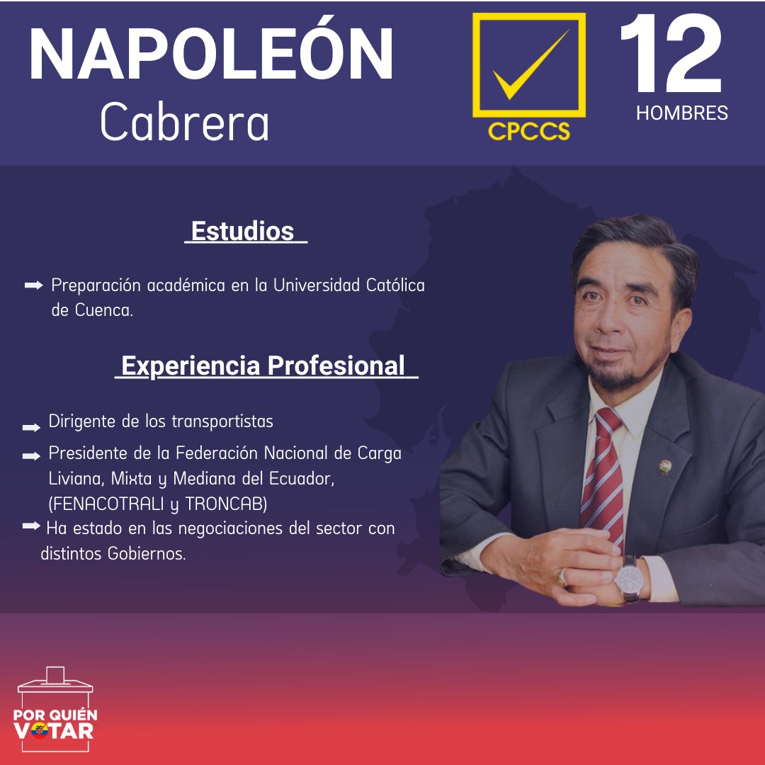 porquienvotarec's tweet photo. Conoce un poco más de este candidato @napocaby 👇¿Conocías a este candidato que se está postulando al CPCCS? #lamejoropcion #votabien #rankingec #CPCCS  #elecciones2023 #porquienvotarec https://t.co/43tYIibmjQ