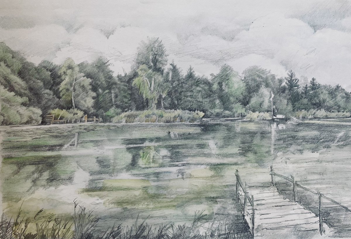 A drawing of #Lyngby lake #artistsontwitter #artinwales #drawings #sketches #Denmark #Copenhagen