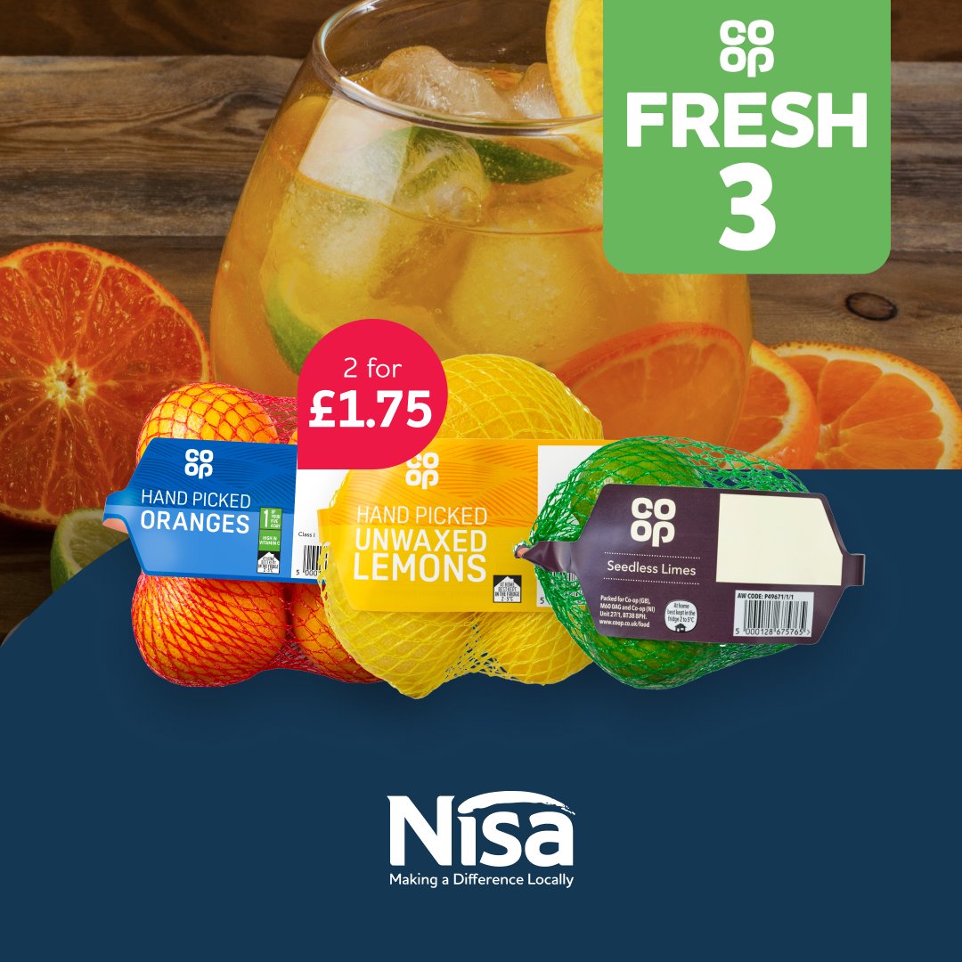 NisaLocally's tweet photo. This citrus fruit punch will go down a treat at your next festive gathering 🍋🍊 https://t.co/0xckaDryZS
Pick up the Co-op Fresh 3 in store today, and get to mixing!
#NisaRecipes #Fresh3 #CitrusFruitPunch #recipe https://t.co/acvUevT1Mt