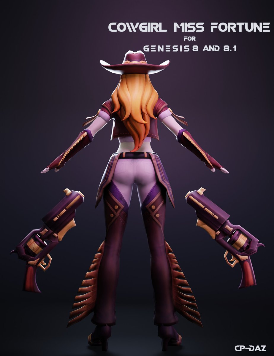 Cowgirl Miss Fortune For Genesis 8 and 8.1 Female Done

Converted to Daz Studio by me, credits would be appreciated!

DL
patreon.com/cpdazart

#Cowgirl #Miss #Fortune #LeagueOfLegends  
#DAZ3D #G8F #character #DazStudio #daz