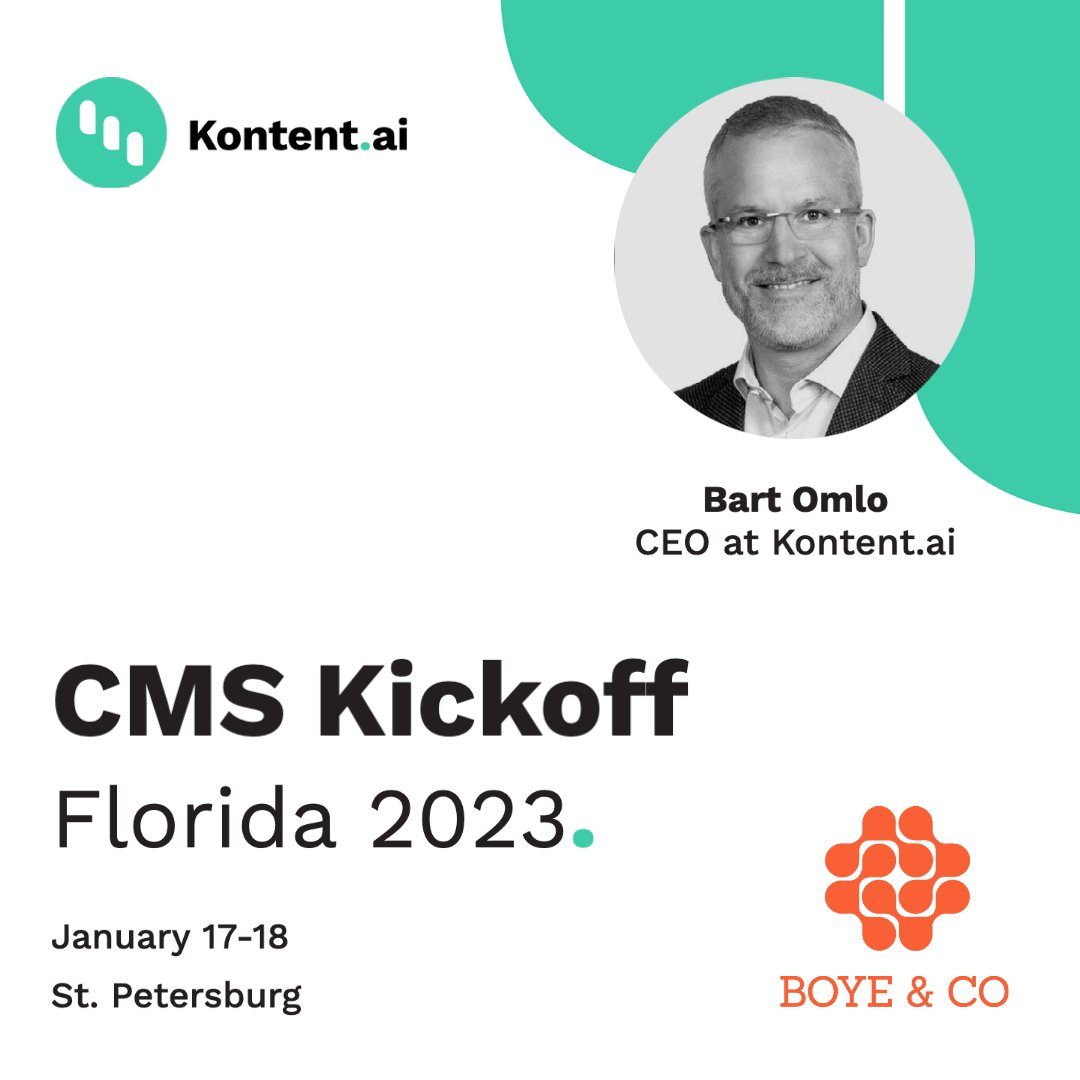 Are you passionate about #contentmanagement? Join us at the CMS Kickoff 2023 conference organized by @BoyeCompany! 🚀 Come meet expert speakers, including our CEO <a href="/bartomlo/">Bart Omlo</a>, Sana Remekie of <a href="/Conscia_ai/">Conscia.ai</a>, and @deane_barker of <a href="/Optimizely/">Optimizely</a>.

Register now: buff.ly/3Wc0xQt