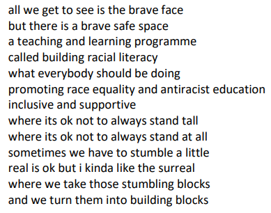 burgess_david1's tweet photo. An incredible, thought-provoking morning. Privileged and humbled to be able to listen in as a guest at the Building Racial Literacy Celebration Event. @Tawona_Sithole's stunning poem demonstrated the power of language which Dr Muna Abdi also reflected in her keynote. #EdScotBRL https://t.co/vreXUFYVMp