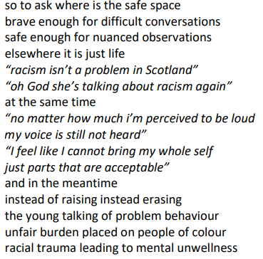 burgess_david1's tweet photo. An incredible, thought-provoking morning. Privileged and humbled to be able to listen in as a guest at the Building Racial Literacy Celebration Event. @Tawona_Sithole's stunning poem demonstrated the power of language which Dr Muna Abdi also reflected in her keynote. #EdScotBRL https://t.co/vreXUFYVMp