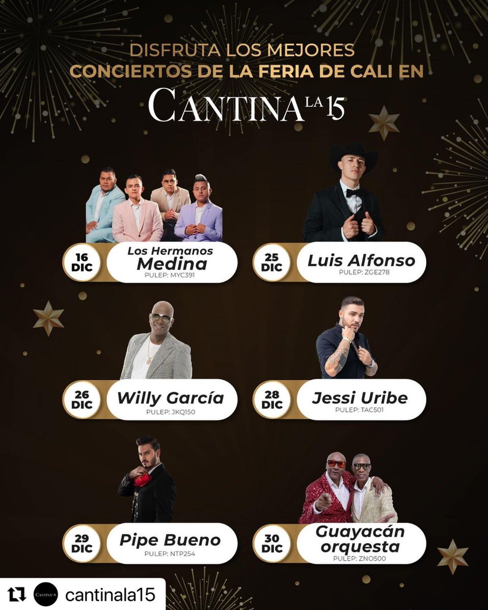 aeentershow's tweet photo. @CantinaLa15  cali #ciudadjardin noches de buenos shows @luisalfonso @GuayacanOficial @WILLYGARCIACali @JessiUribeFans  reserva @feriadecaliof https://t.co/FE44xkMpyX