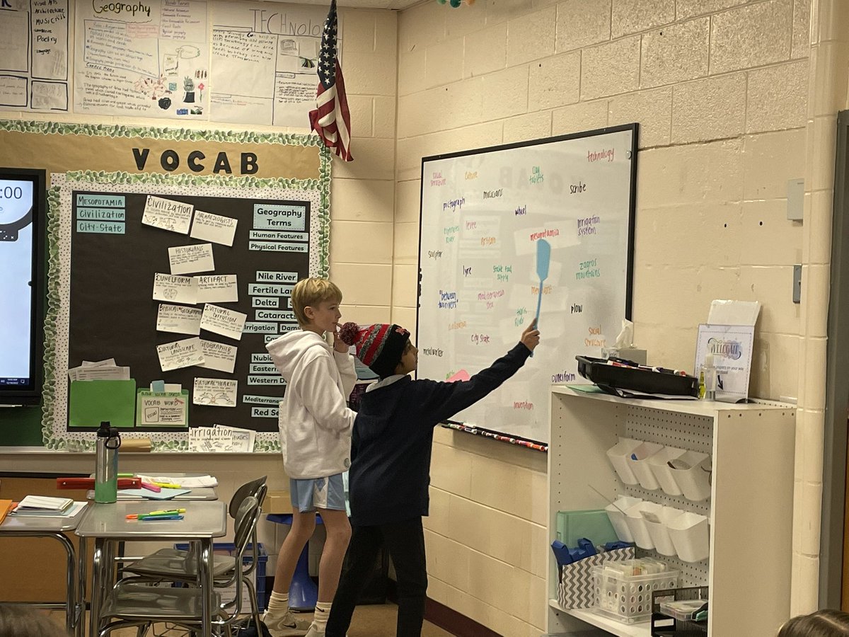 DavidGusitsch's tweet photo. Students in Ms. Nelson’s #SaxeSS class with a little kinesthetic learning finding the correct answers on the white board. It was clear students were having fun while reviewing their learning! @SaxeMS https://t.co/f2YMXo1Z6i