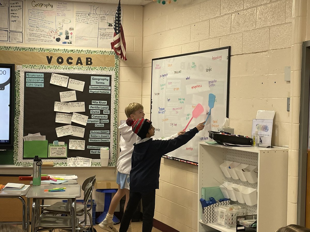 DavidGusitsch's tweet photo. Students in Ms. Nelson’s #SaxeSS class with a little kinesthetic learning finding the correct answers on the white board. It was clear students were having fun while reviewing their learning! @SaxeMS https://t.co/f2YMXo1Z6i