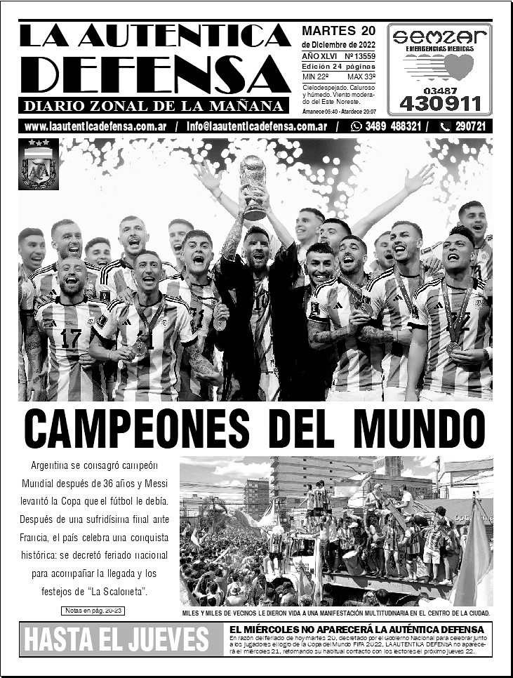 LADdigital's tweet photo. 📄 Tapa de papel, diario #LaAuténticaDefensa del Martes 20 de Diciembre de 2022 #Titulares #TapaDelDia https://t.co/h1ykSFXML3