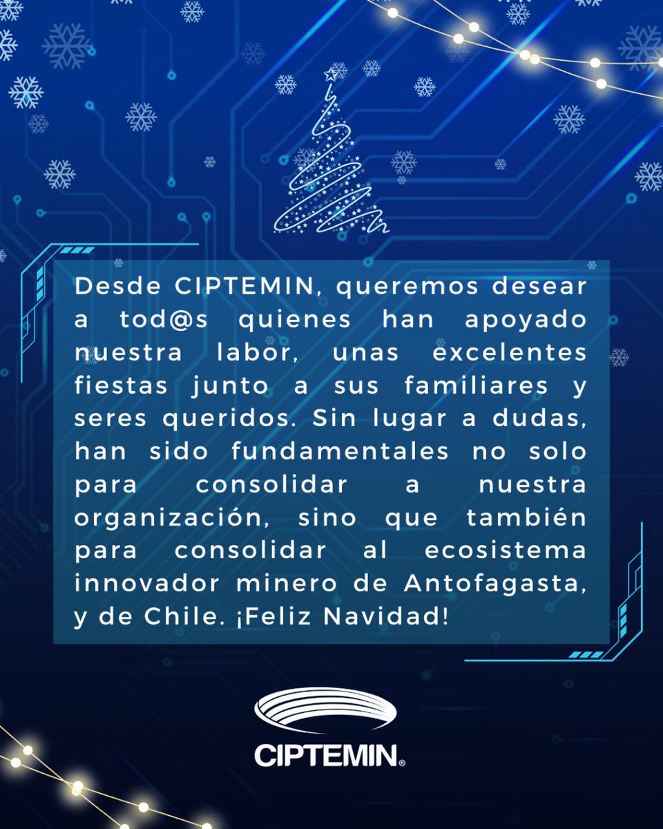 Deseamos a tod@s quienes han apoyado nuestra labor, unas excelentes fiestas junto a sus seres queridos. Sin lugar a dudas, han sido fundamentales no solo para consolidar a nuestra organización y al ecosistema #innovador #minero de #Antofagasta, y de #Chile. ¡Feliz Navidad!