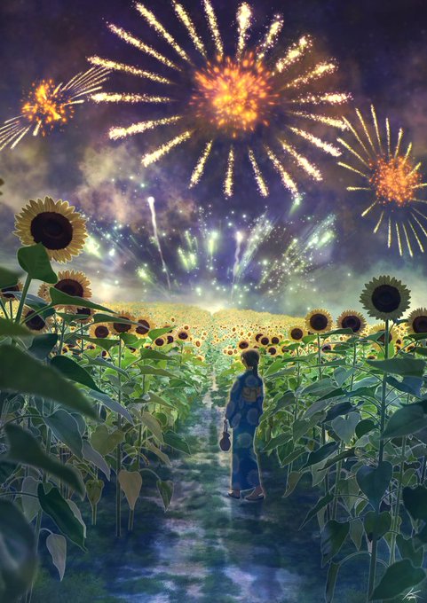 「aerial fireworks from behind」 illustration images(Latest)