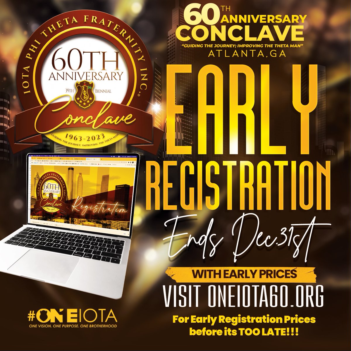 IotaMastermind1's tweet photo. The 39th Biennial and 60th Anniversary Conclave is right around the corner! Are you ready to join your Brothers of Brown and Gold from July 25-30 in Atlanta?
Early registration ends December 31.
#BeThatMan #iotaphitheta #Ipt1963 #conclaveready https://t.co/Ma2KMzAHGA