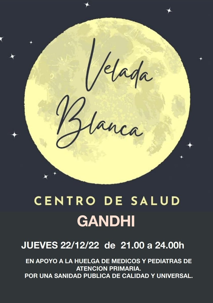 csgandhi.es/velada-blanca-…
Nos gustaría invitaros a una velada a las puertas del CS Gandhi, este jueves 22 de diciembre de 21.00 a 24.00h, para defender la sanidad pública, compartir nuestras y vuestras inquietudes .....

csgandhi.es/velada-blanca-…