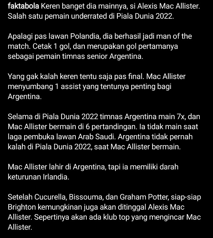 FaktaSepakbola's tweet photo. Alexis Mac Allister 👍 https://t.co/QQn1sR32Ny