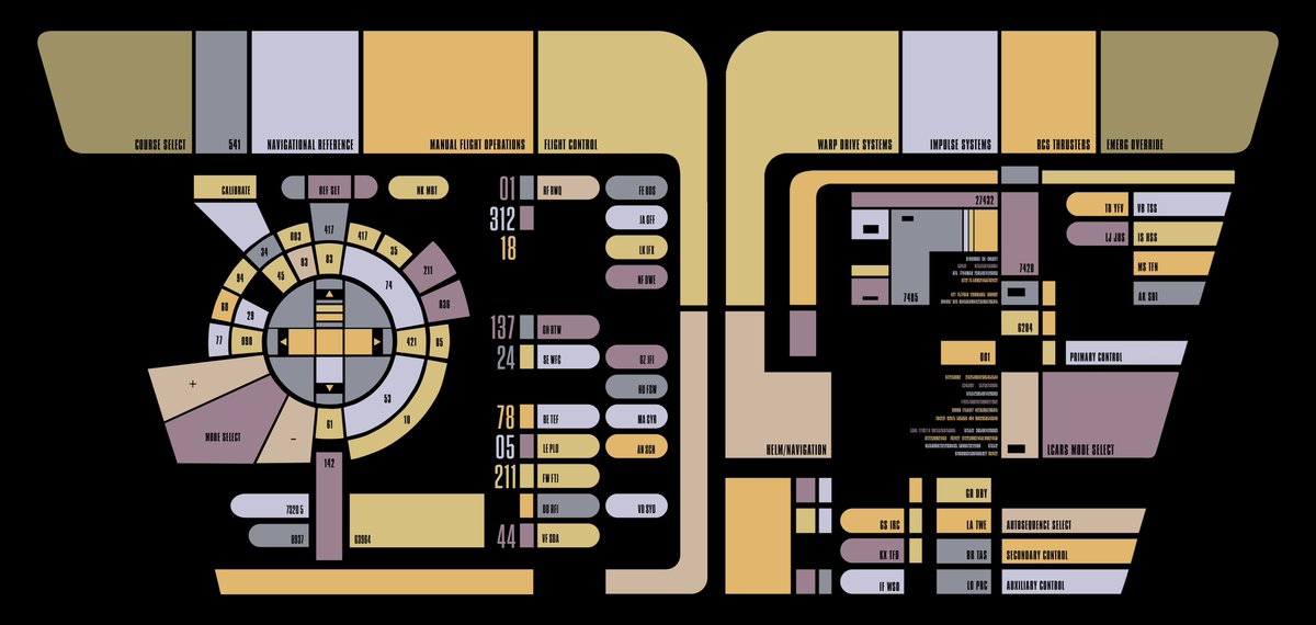 lcarslad's tweet photo. The conn/helm position LCARS from a Starfleet runabout #LCARS #StarTrek #DS9 #Runabout #DanubeClass #Okudagram #helm #conn #flightcontrol https://t.co/xgIh4TRrPT