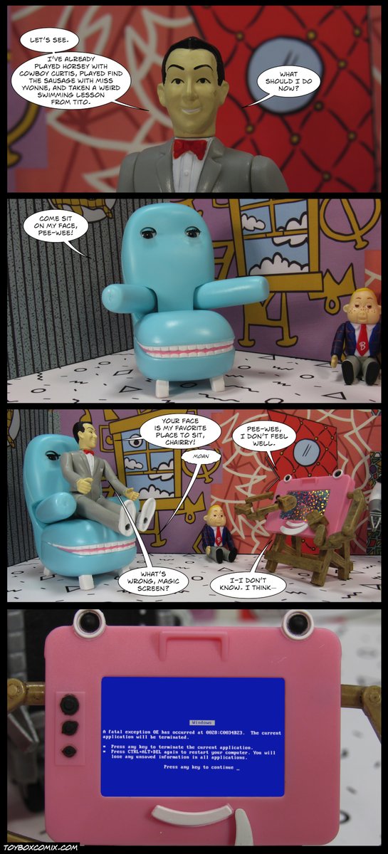 ToyBoxComix's tweet photo. Random Old Comic: The Show Was Already Thirsty https://t.co/UudaChKUQw #billyboloney #chairry #conky #magicscreen #peeweeherman #peeweesplayhouse https://t.co/lcBH1W9doE