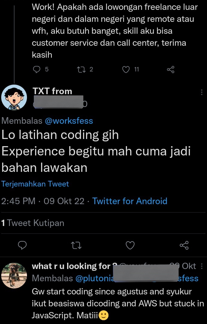 Work! Thanks banget buat kedua komen ini karna akhirnya aku udah keterima sebagai customer service outbond di perusahaan luar negeri, gaji pakai dollar, wfh dan dapet fasilitas juga