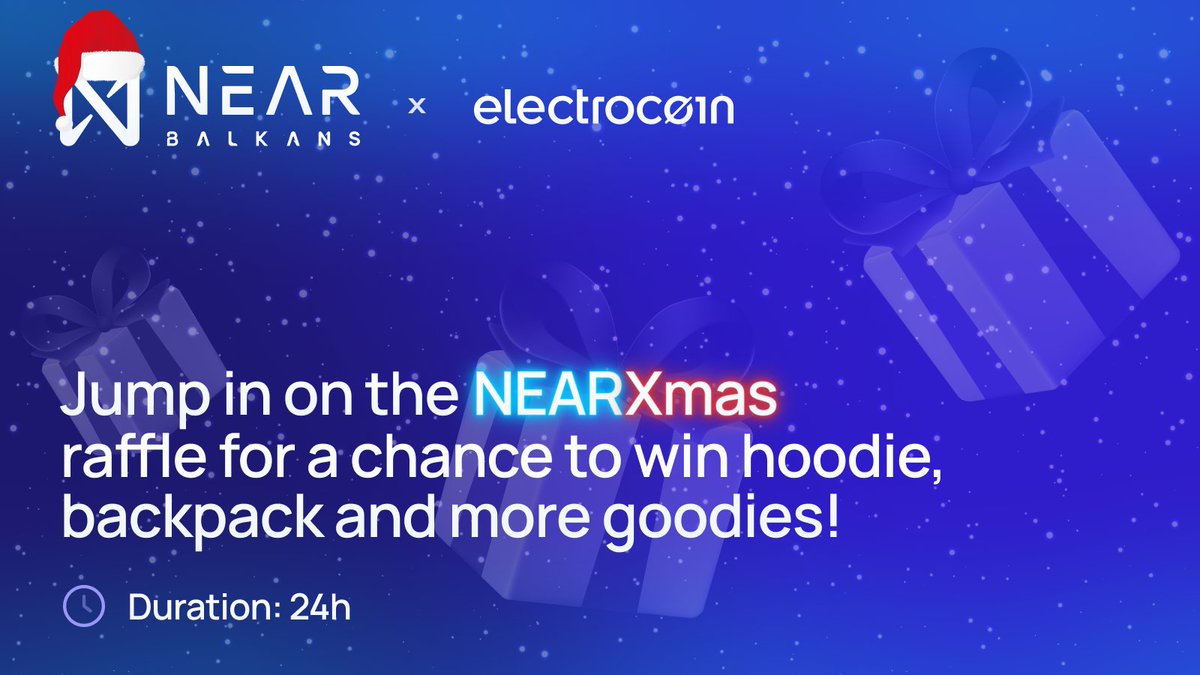 NEARbalkan's tweet photo. 🎁Xmas Giveaway 4/7🎁
Join the NEARXmas raffle for a chance to win Electrocoin merch!
1⃣♥+RT
2⃣ Follow us
3⃣Claim your h00k
https://t.co/HznDvpfdXF
4⃣Join us, and in Self-Introduction send your wallet and #NEARXmas 👇
https://t.co/EaPdLDKhlM
 
⏰24h, good luck!

#NEAR #Web3 https://t.co/mVjlhXSfaR