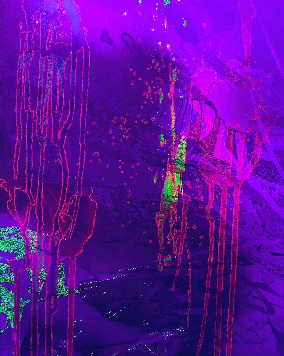 _AlisonGoodyear's tweet photo. Here's a close-up of Grotto Painting panel 10 under UV light. From my exhibition 'Paint Park' MK Gallery PS, Feb 2020 #TiltBrush #OpenBrush #AlisonGoodyear #paintingspace #paintingasplace #palette #contemporarypainting #AbstractPainting #virtualpaint #art #VR #painting #phygital https://t.co/A1oEMC7lal