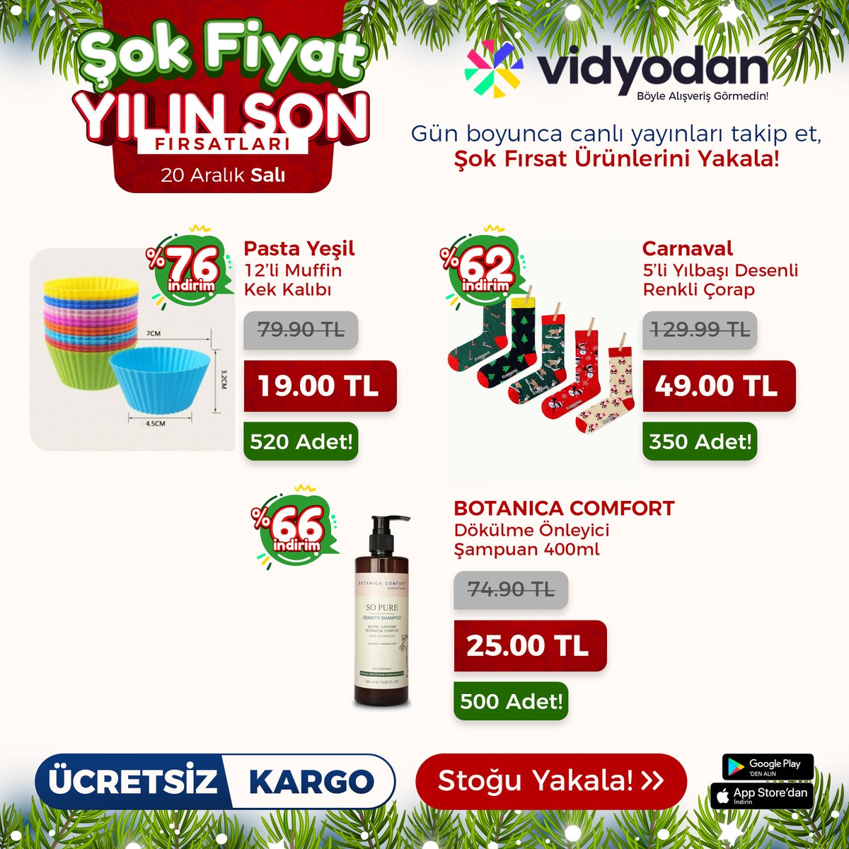 vidyodan's tweet photo. Vidyodan'da Yılın Son Fırsatlarını Kaçırma!
Salı Gününe Özel Şok Fiyatlara Hazır Mısınız
Kaçırmamak için
Canlı Yayınları Takip et!
Stoklar sadece canlı yayınlarda açılacaktır.
Hemen Vidyodan uygulamasını indir!
https://t.co/SwoMtLJ4LJ
#vidyodan 
#vidyodankampanya https://t.co/IH1a3fJNUt