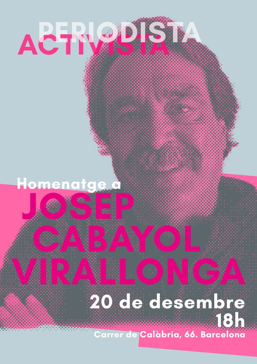 calabria_66's tweet photo. 🤗 L’activista, periodista i president de @sicomtelevision, #JosepCabayol, va morir el 8 d’agost passat. Avui dia 20 li fem un #homenatge. Parlarem sobre la seva aportació en habitatge, salut, migracions i canvi climàtic. 📆 20/12, 18h; 📌 Auditori. 
👀 https://t.co/DeFEJjejmm https://t.co/SpyRRqf9Zf