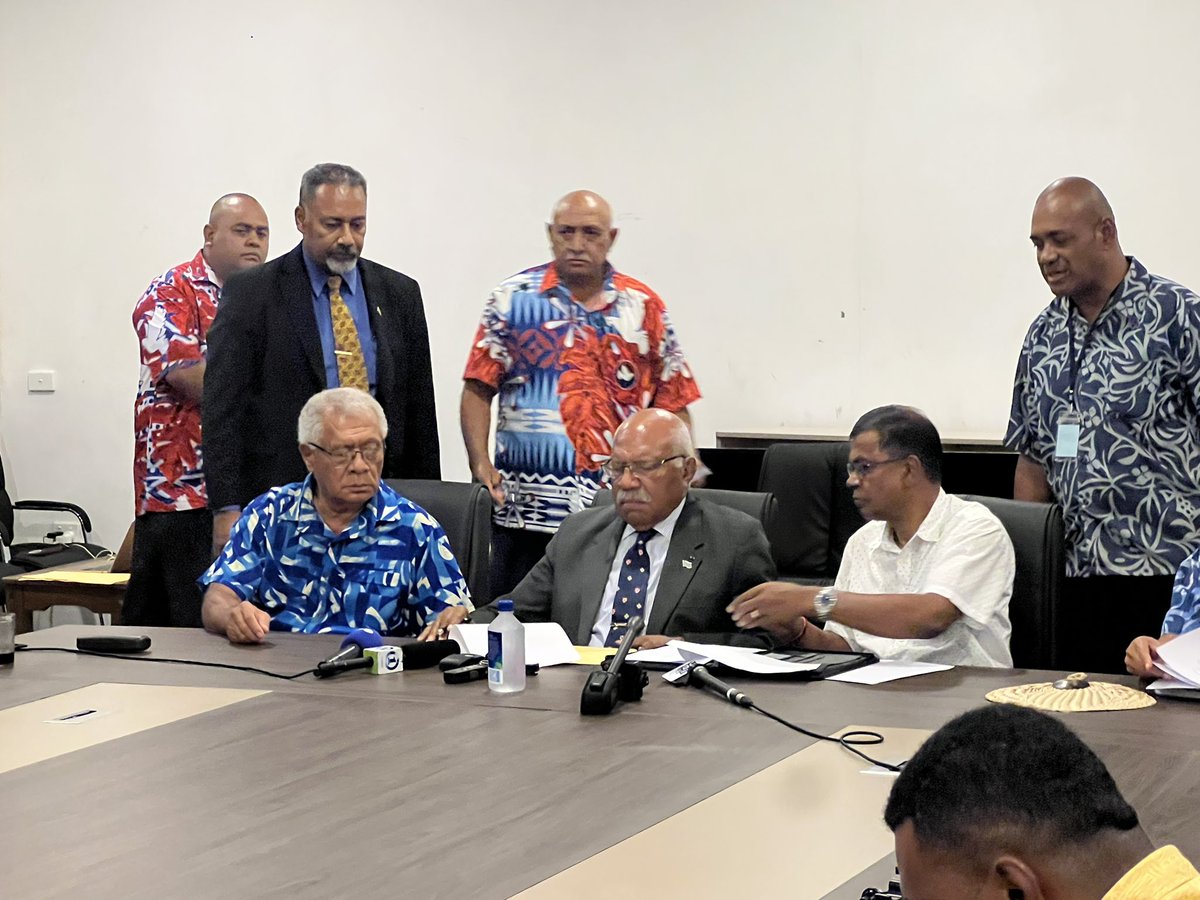 HISTORY BEING MADE RIGHT HERE!

Party officials from <a href="/nfpfiji/">National Federation Party</a> <a href="/alliancefj/">The People's Alliance</a> and <a href="/SODELPAHQFiji/">SODELPA</a> sign a letter informing the President of Fiji of their intention to form the next government.