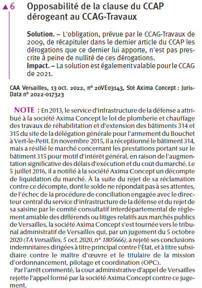 Contrats et Marchés publics (@revuecmp) on Twitter photo À signaler dans le n° de janvier :
👉CE, 2 nov. 2022, n° 464479 : M. Ubaud-Bergeron (passation)
👉CAA Versailles, 13 oct. 2022, n° 20VE03143 : Ph. Rees (fin)
👉CE, 2 nov. 2022, n° 450930 : C. Chamard-Heim (contrats divers)
cc <a href="/EDPLyon/">Equipe de droit public de Lyon</a>, <a href="/CREAM_UMontpell/">CREAM</a> <a href="/Faculte_DSP_UM/">Faculté Droit et Science politique de Montpellier</a> À signaler dans le n° de janvier :
👉CE, 2 nov. 2022, n° 464479 : M. Ubaud-Bergeron (passation)
👉CAA Versailles, 13 oct. 2022, n° 20VE03143 : Ph. Rees (fin)
👉CE, 2 nov. 2022, n° 450930 : C. Chamard-Heim (contrats divers)
cc <a href="/EDPLyon/">Equipe de droit public de Lyon</a>, <a href="/CREAM_UMontpell/">CREAM</a> <a href="/Faculte_DSP_UM/">Faculté Droit et Science politique de Montpellier</a>