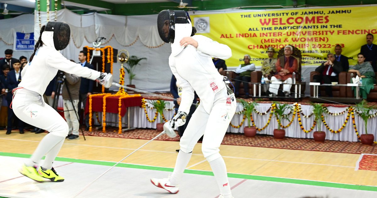 OfficeOfLGJandK's tweet photo. Inaugurated All India Inter-University Fencing Championship at University of Jammu. More than 1000 fencers from 100 Universities across the country are participating in this grand event. https://t.co/sgDWJrey27