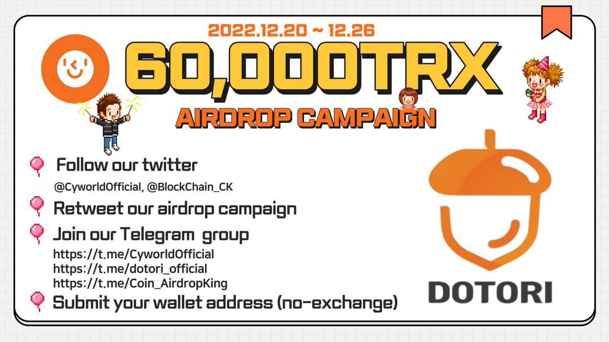 #Cyworld is running a massive 60,000TRX #airdrop campaign in  tokens!

Join our gleam competition:
🔗gleam.io/V1FsF/cyworld

Follow all the rules and tag your friends to join the airdrop campaign!

#Metaverse #Giveaway
