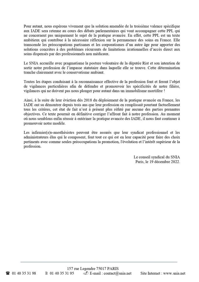 SNIA75's tweet photo. 📣[Communiqué SNIA] 19/12/2022
- Projet Parlementaire de Loi porté par @stephanie_rist -
[Cc @yannickneuder @didierlegac @DeputesRE @Republicains_An @socialistesAN @deputesPCF @EELV @NUPES_2022_ @senateursPS @senateursRDPI @lesRep_Senat @senateursCRCE @Mouiller_P ] https://t.co/OZ8BBvM0uX