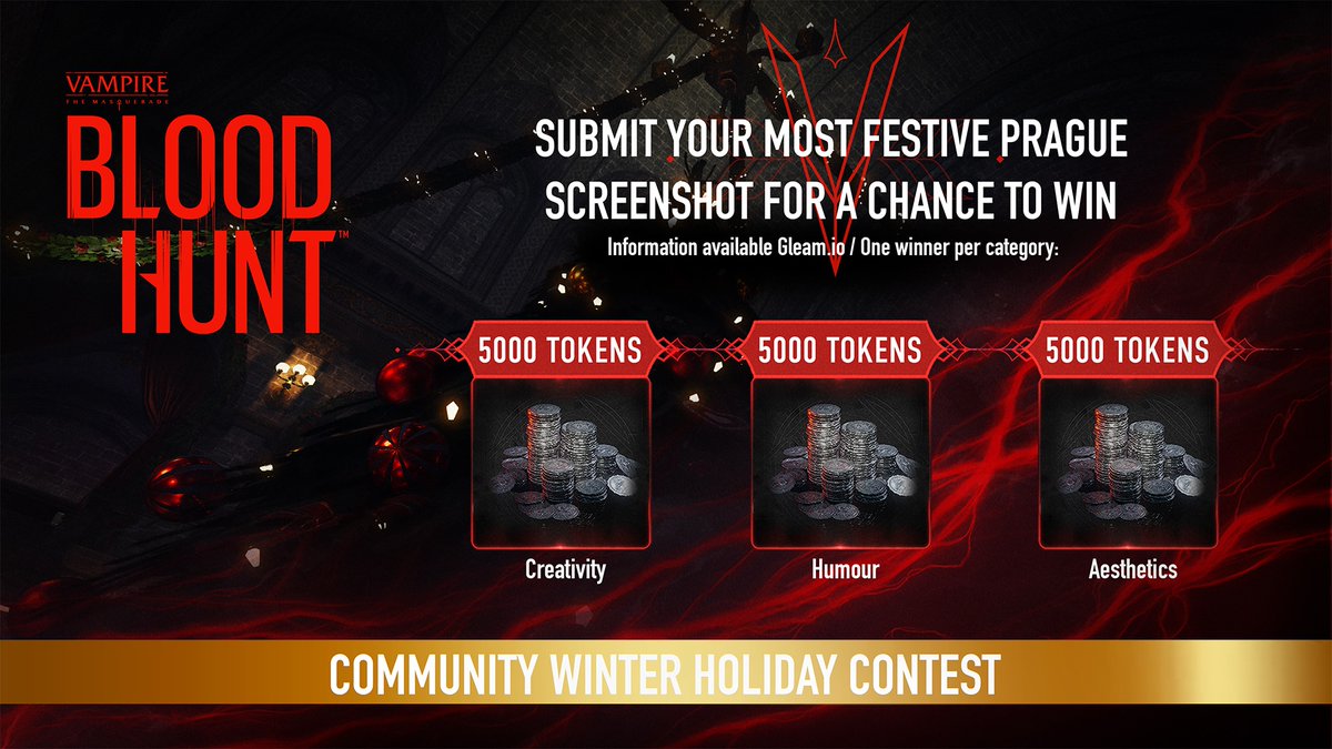 Bloodhunt's tweet image. Greetings Kindred! Submit your most festive Prague screenshot for a chance to win 5000 Tokens in Bloodhunt. There are three different categories in which you can win: Creativity, Humor, and Aesthetics.

Contest link in thread⬇️