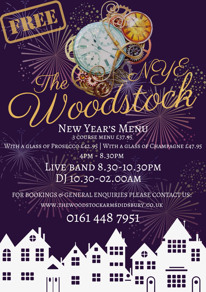 THIS NYE @ THE WOODSTOCK! Looking to eat, drink or dance? Or maybe all of the above..... 3 course menu from £37.95 available from 5pm-8.30pm thewoodstockarmsdidsbury.co.uk/onlinebookingf… Live music downstairs from Lizard 8.30pm-10.30pm DJ seeing you into 2023 upstairs 10.30pm-02.00am FREE ENTRY