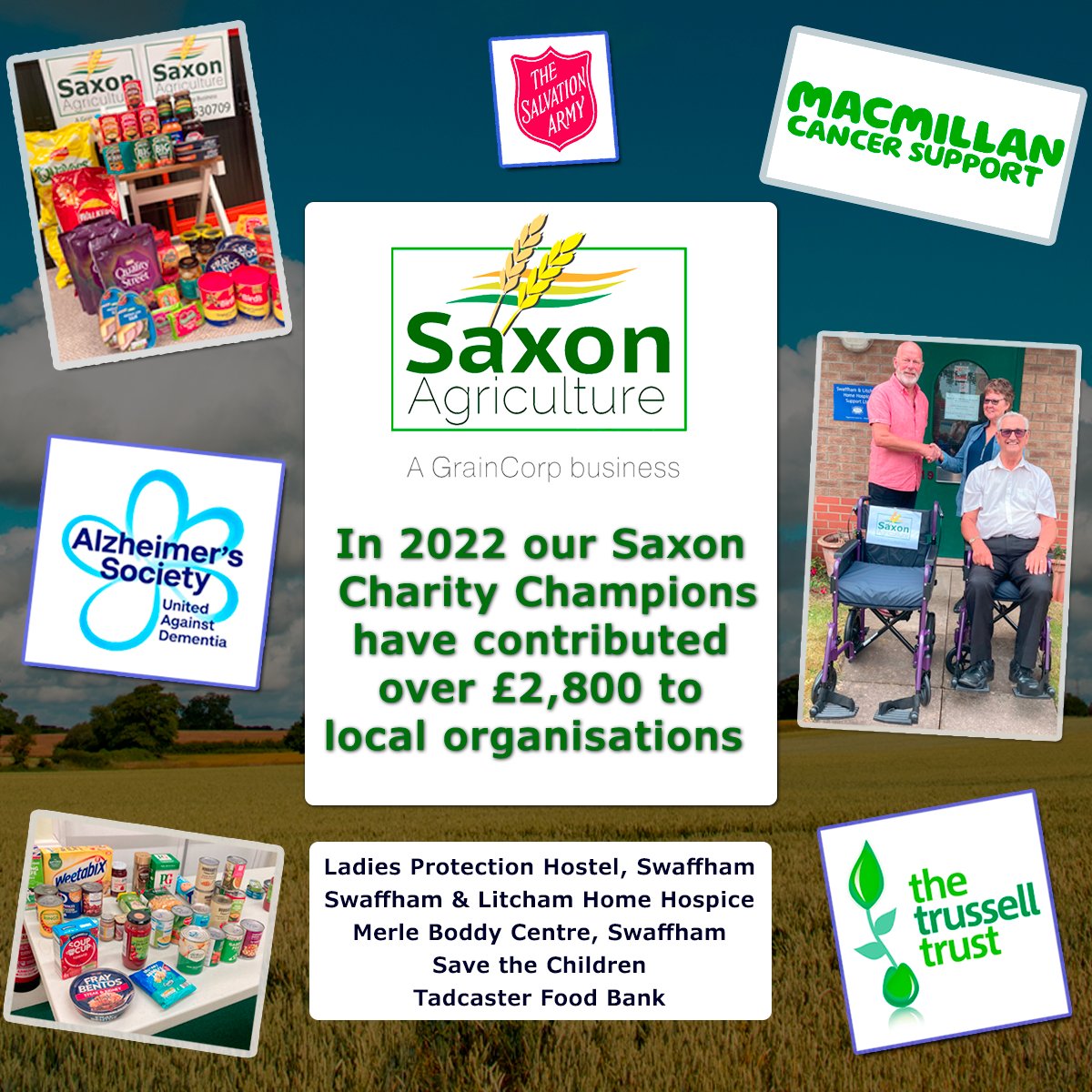 SaxonAg's tweet photo. Saxon helps in supporting our local communities. This year our Charity Champions contributed over £2,800 helping those in need. https://t.co/7T1uhOvCqT