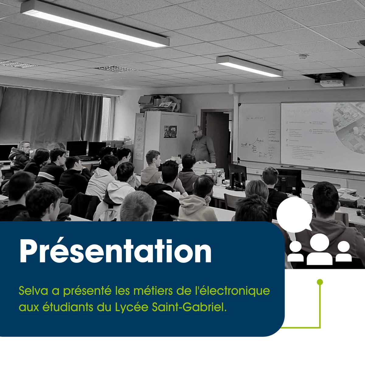 [Selva au Lycée Saint-Gabriel] 🚩

Selva a présenté nos métiers de l'électronique aux étudiants du Lycée Saint-Gabriel. 

Merci pour votre accueil et la visite de votre établissement. 📢 

#électronique #métiers #formation #lycéeStGab