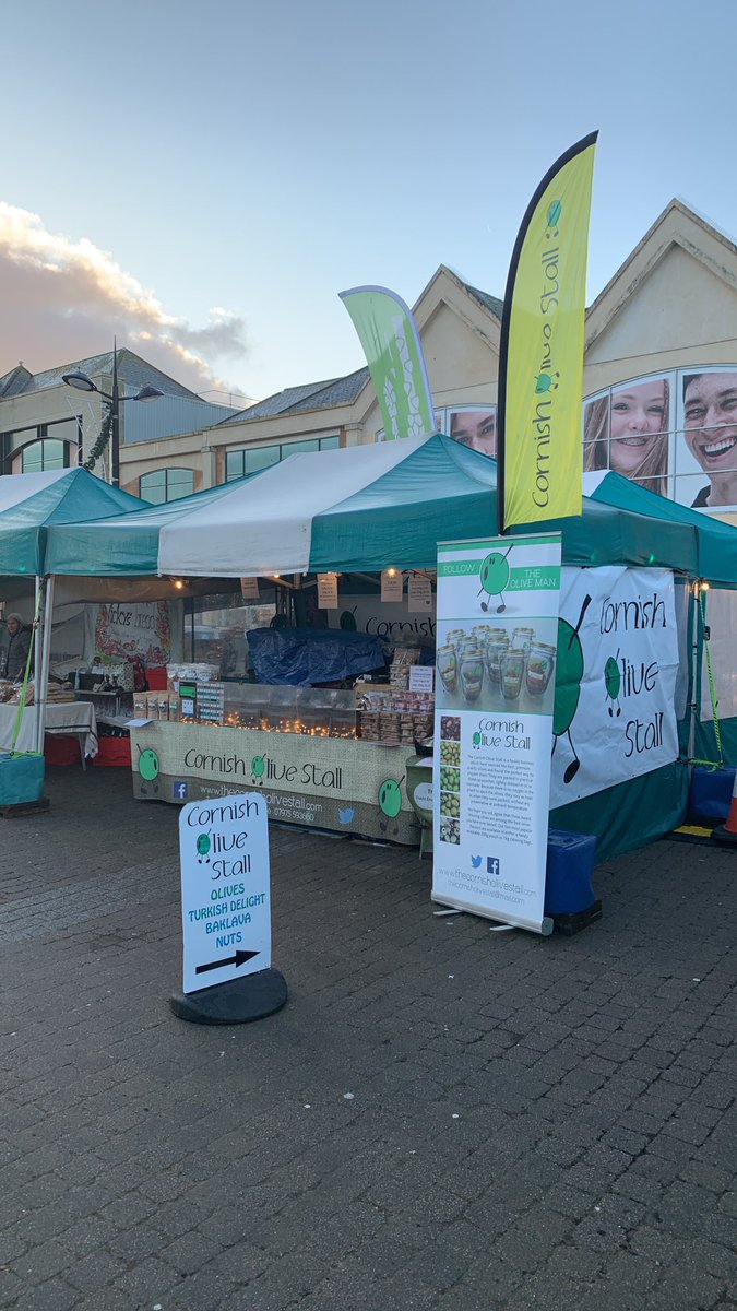 The <a href="/CornishOlive/">Cornish Olive Stall</a> is all set up and ready on the <a href="/TruroFarmersMkt/">Truro Farmers Market</a> on Lemon Quay, Truro with all your favourite  goodies including #TurkishDelight, #Baklava, #Nuts, &amp; of course our award winning #Olives 🫒. Today and every day including #ChristmasEve in the lead up-to #Christmas.
