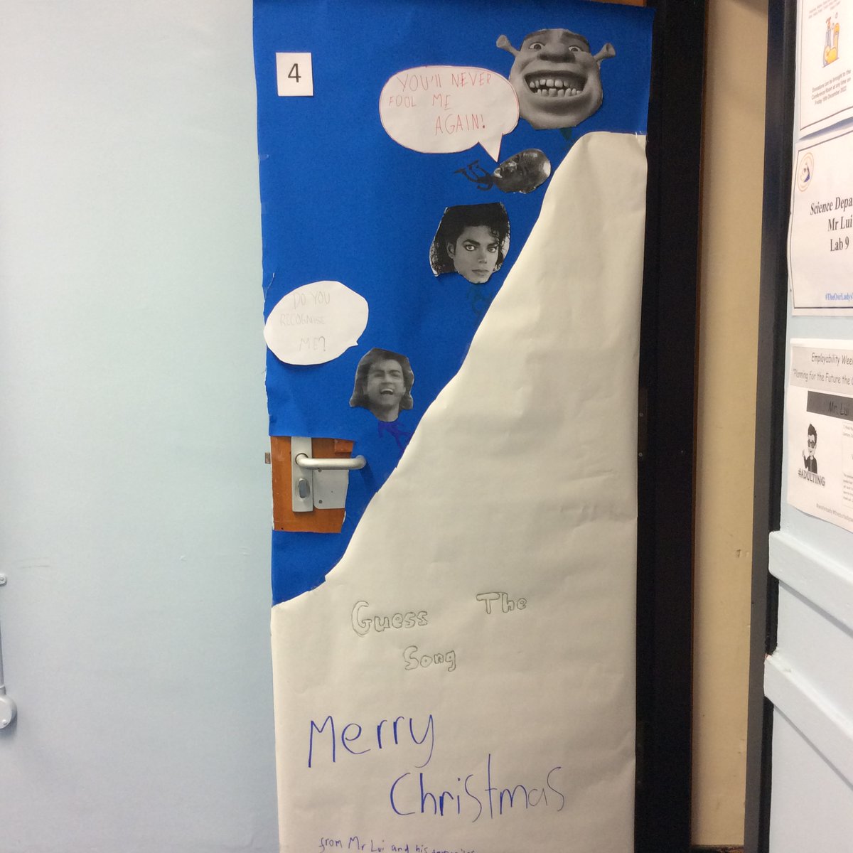 ScienceOLHS's tweet image. Introducing the Science department Christmas doors. This year we have a Christmas song theme
Door number 4, we have Mr Lui.
Can you guess the song?
@OLHSCumbernauld