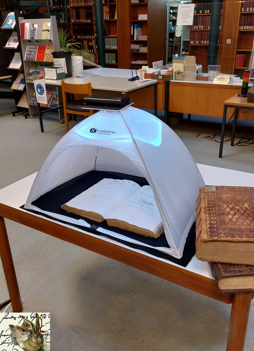 Many thanks to the Hauptstaatsarchiv München <a href="/SBayerns/">Staatliche Archive Bayerns</a> for the ScanTent from #Transkribus, which is now available for free use in the reading room. Good quality images can now be made and post-processed in a very short time. Robert Klugseder <a href="/ACDH_OeAW/">ACDH-CH</a>