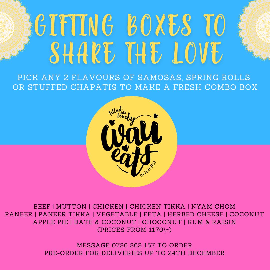 WauEats's tweet photo. Dear Friends,

Isn't food always the best way to share love!

We got special gifting boxes for you to send your loved ones this festive season.

Pick any 2 flavours, send us the message &amp; we'll deliver for you all the way up to 24th December

Pre-order on 0726 262 157 https://t.co/XixckmZKh1