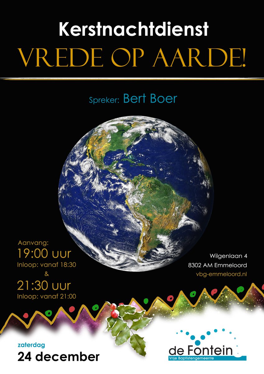Je bent van harte welkom voor de Kerstnachtdienst! 

Zaterdag 24 december

'de Fontein', Wilgenlaan 4, Emmeloord