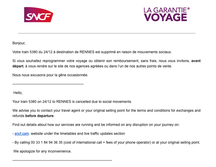 cyprienD's tweet photo. "La Garantie Voyage" chez @SNCFConnect n'existe pas le 24 Décembre. Comment voulez-vous faire préférer le train en empêchant des milliers de français de fêter Noël en famille? #sncf #lecheminotestuneordure https://t.co/E0di0pfqcX