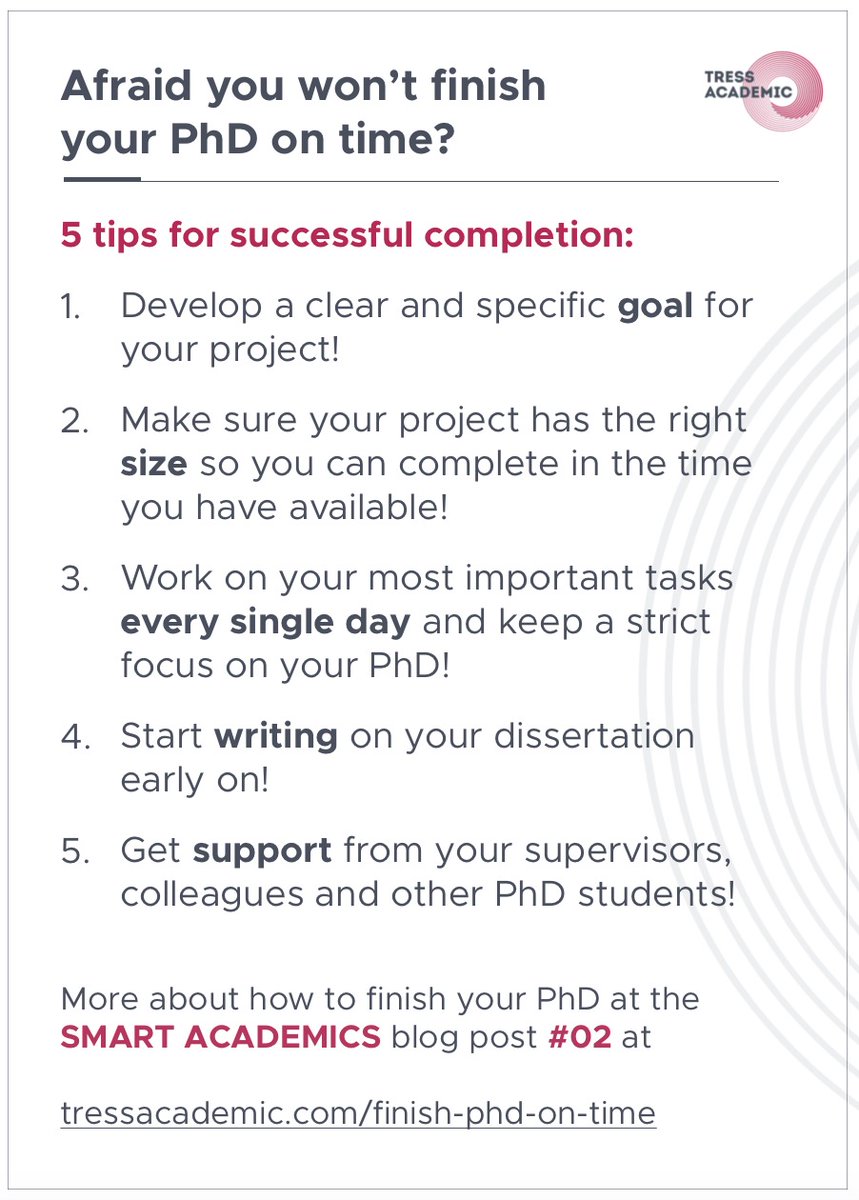 If you want to finish your PhD on time consider these 5 tips! 

#academictwitter #smartacademicsblog #research #phd #phdjourney @science_pit @LuisaBorrell @chinuasfa21 @Kamuruu_G @circapsiena @JohnShadrack7 @atmbiopro @NpZainab @scpatricio @JoysPhd @mafer_c_r @beiwu66 @DexiaKong