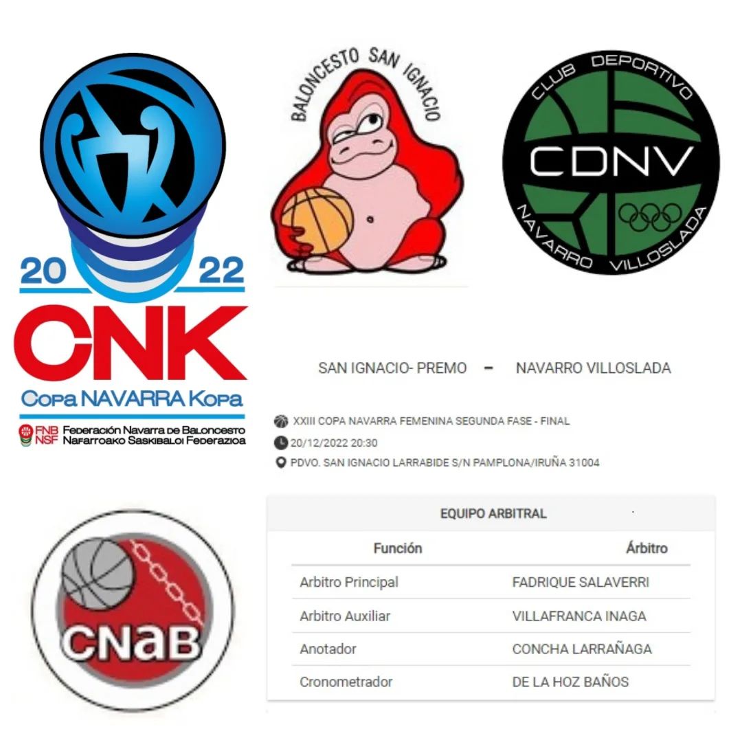 Hoy se disputa la Final de la XXIII Copa Navarra Femenina
🏆🎽 SAN IGNACIO - NAVARRO VILLOSLADA
🕣 20:30 h. 🏟️ Pdvo.San Ignacio. Iruña
Nuestro Equipo en pista... #TercerEquipo
📝⏱️⏰ Johan Patricio - Giovanna de la Hoz
🏀🖤 Carlos Fadrique - Miguel Villafranca
#CNaB #FNB #CNK