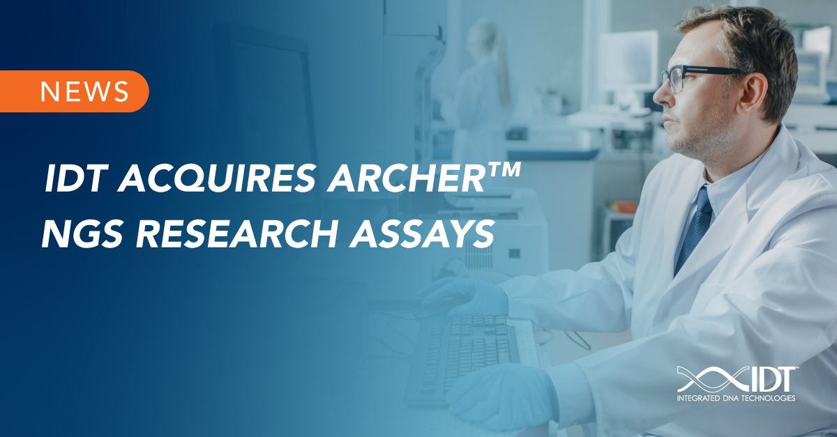 idtdna's tweet photo. We are thrilled to announce our acquisition of Archer™ NGS research assays. The combination of xGen™ #NGS solutions with Archer associates and technologies will empower researchers to rapidly advance #cancerreserach discoveries. Read the press release: https://t.co/ki4I3x9jMC https://t.co/zwIXQlytrD
