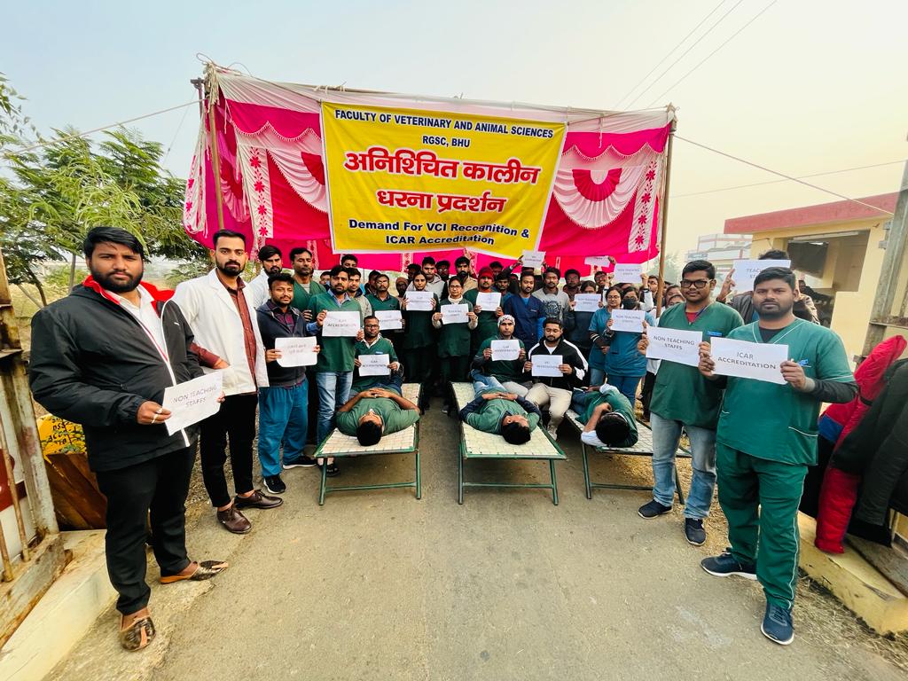 #BHUWantVCIRecognition
 
पाँच साल के कठिन परिश्रम के बाद पशु चिकित्सको  को अब मान्यता के लिए लड़ना पड रहा है। 
भविष्य पर चिंतित FVAS,BHU के छात्र रात की कडी ठंड (15°C) मे भी धरना दे रहे हैं। 
इसका जिम्मेदार कोन है?
<a href="/VCofficeBHU/">VC-BHU</a>
<a href="/presidentVCI/">Dr. Umesh C Sharma</a>
<a href="/Chirantan200/">Dr.Chirantan Kadian</a> 
<a href="/drsanjeevbalyan/">Dr. Sanjeev Balyan</a>