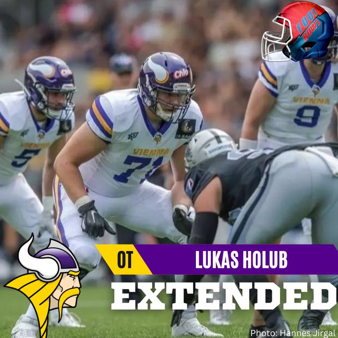aroundtheelf's tweet photo. The Vienna Viking have extended right tackle Lukas Holub to a two year contract. The 20-year-old Speising, Vienna native has been a starter for the Vikings since 2021 and is considered one of the most promising OL talents in Europe. #PurpleReign #ELFSigning https://t.co/JCQCgw9PcT