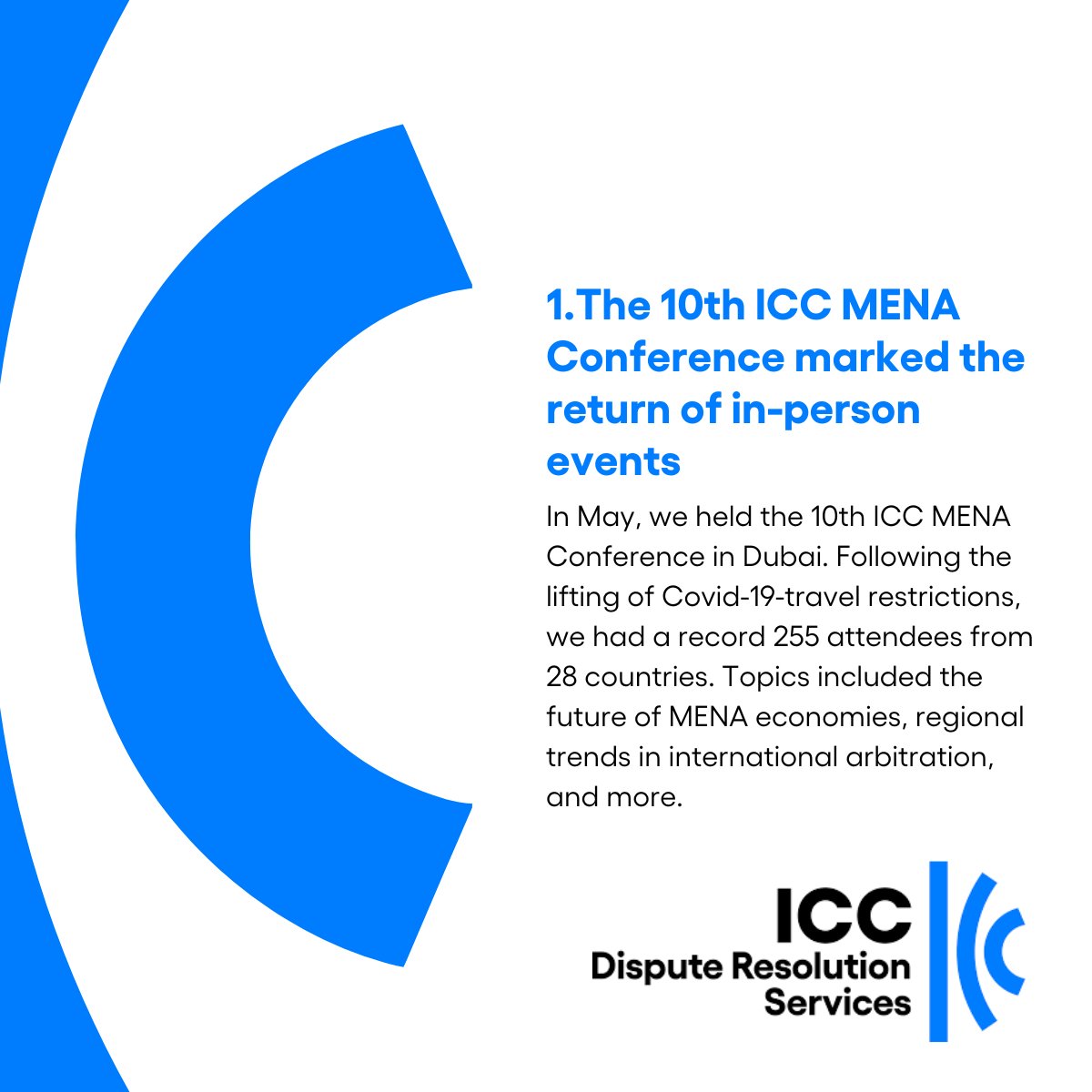 ICC_arbitration's tweet photo. 👏 Alternative dispute resolution has grown in popularity in the MENA region, especially international commercial and investment arbitration. 🌍

⭐ See you in 2023 for the ICC Court Centenary 💯 
#ICCCourtCentenary #ICCCourtat100 #ICCCourt100 https://t.co/nFpF8vDv3x