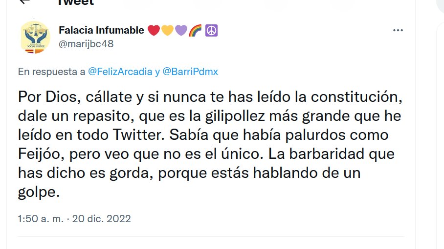 FelizArcadia's tweet photo. @marijbc48 Me encanta cuando la falta de argumentos solo deja la posibilidad de insultar y ridiculizar. Pero es muy instructivo, me dice claramente la clase de persona que eres. https://t.co/jgii5Ewctk